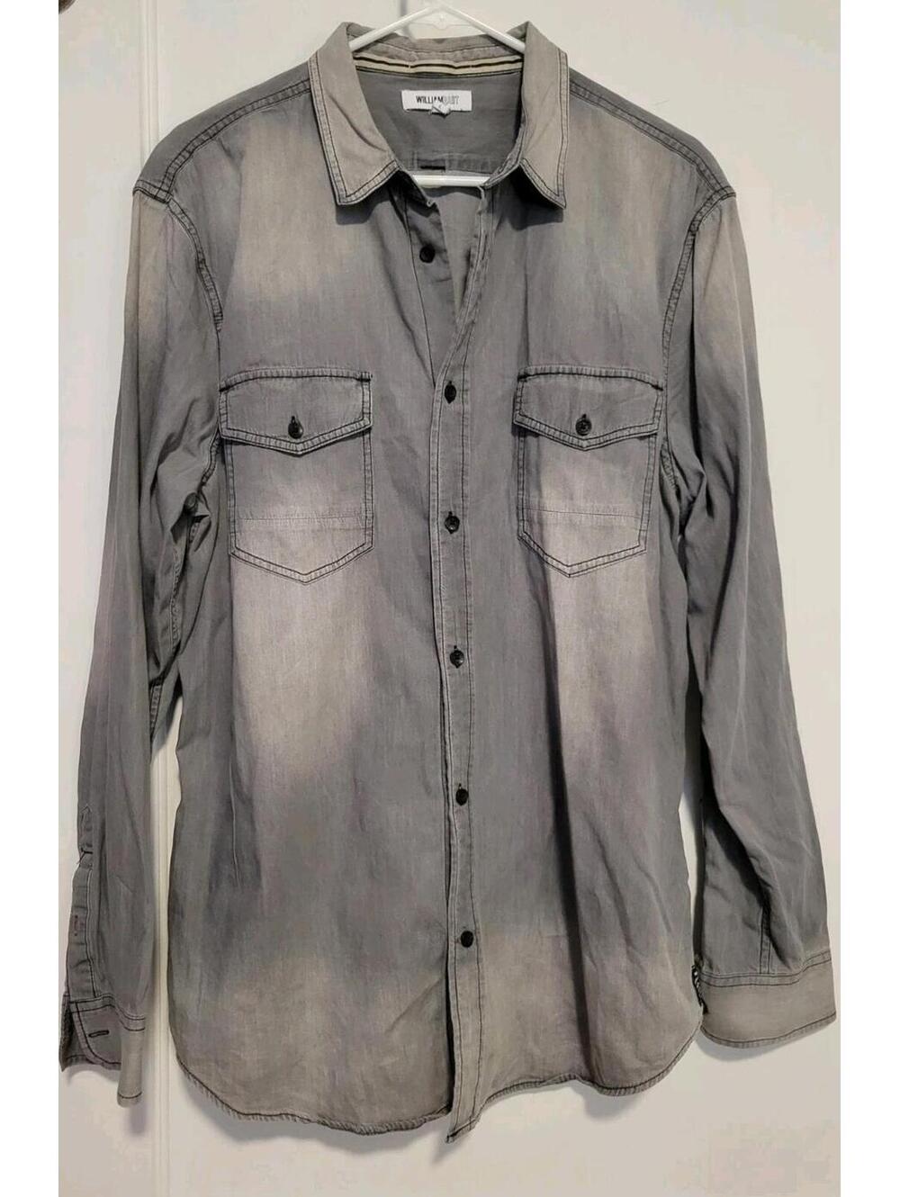 William Rast Mens Large Gray Cotton Button Up Shirt Long Sleeve Casual